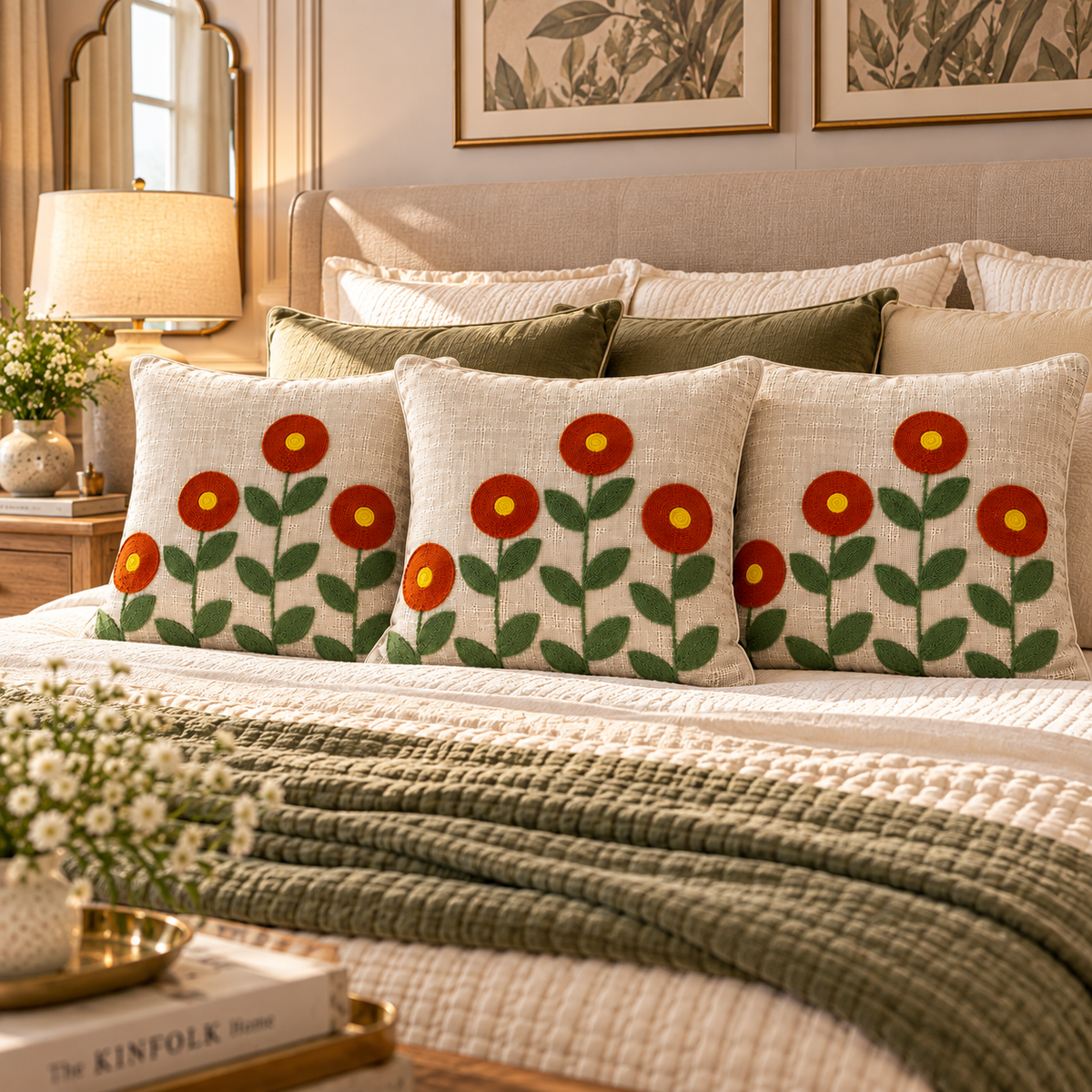 Ruhani Handloom Embroidered Floral Cushion Cover