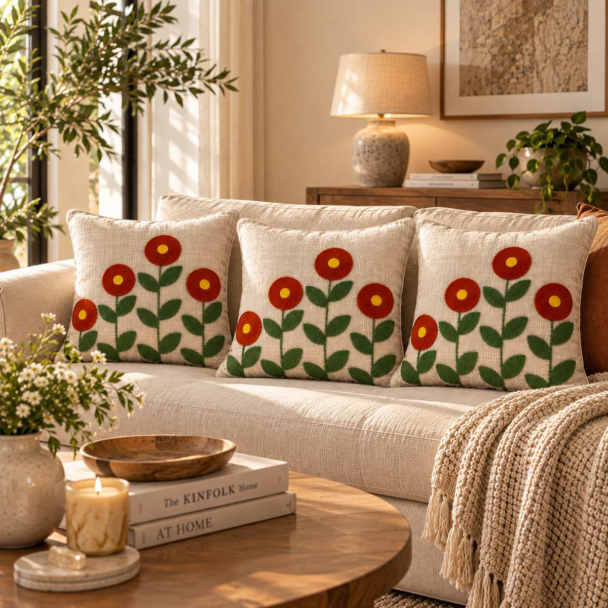 Ruhani Handloom Embroidered Floral Cushion Cover