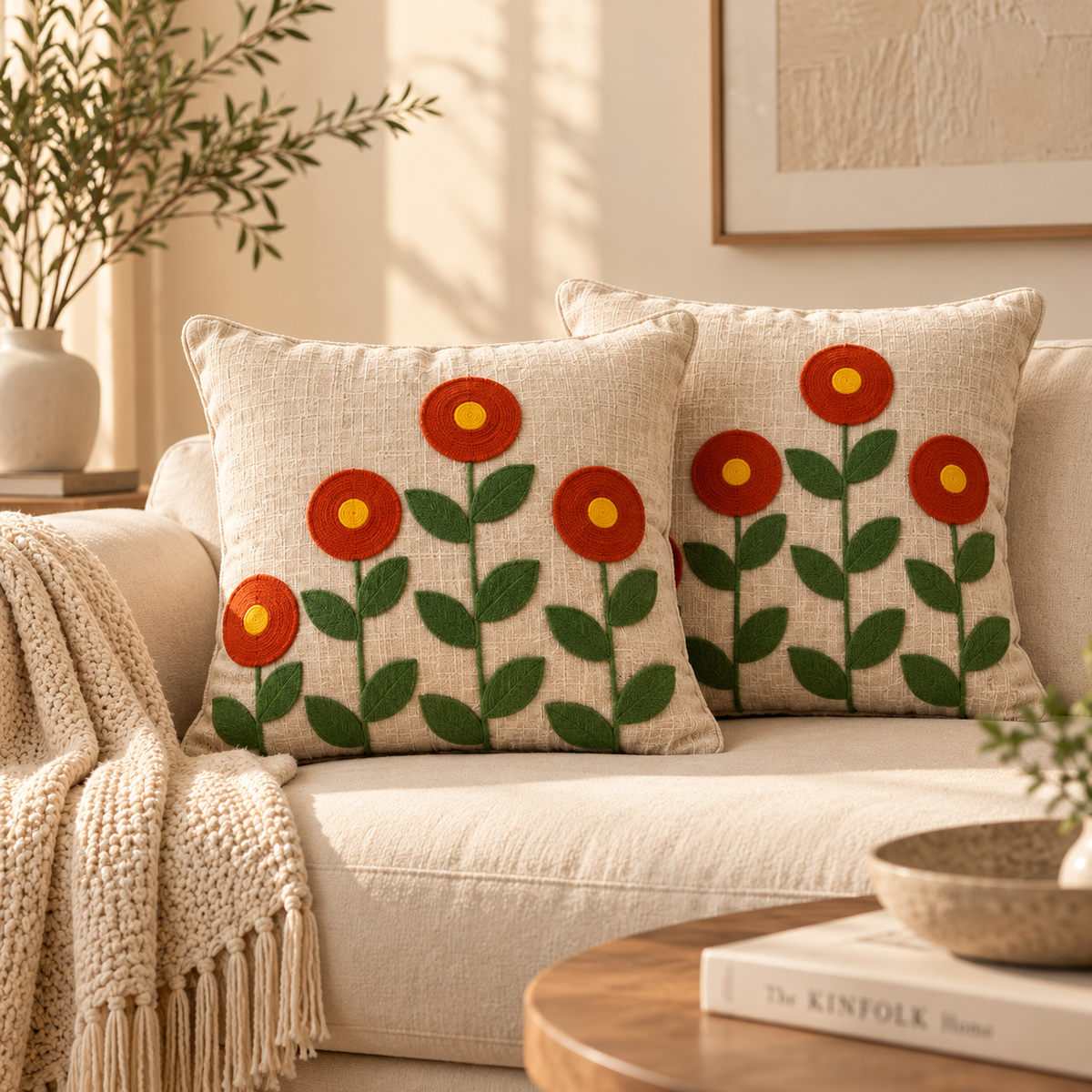 Ruhani Handloom Embroidered Floral Cushion Cover