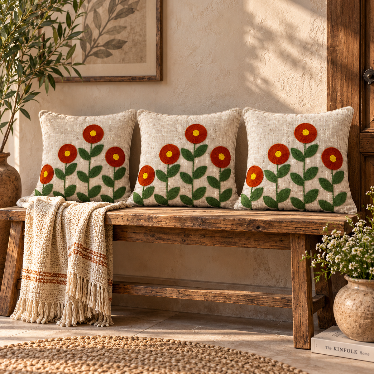 Ruhani Handloom Embroidered Floral Cushion Cover