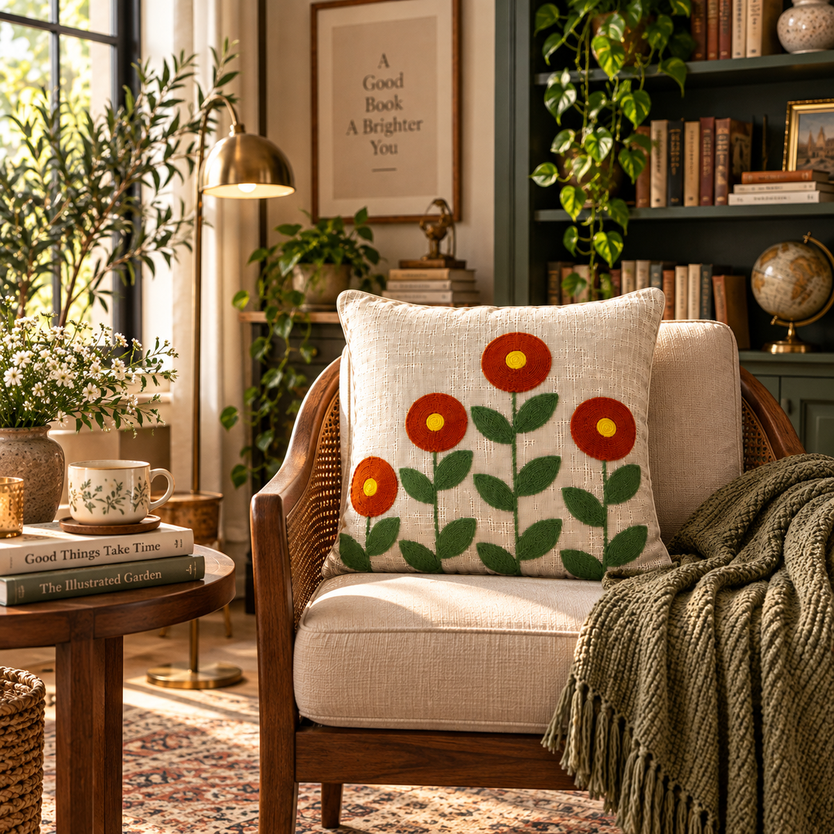 Ruhani Handloom Embroidered Floral Cushion Cover