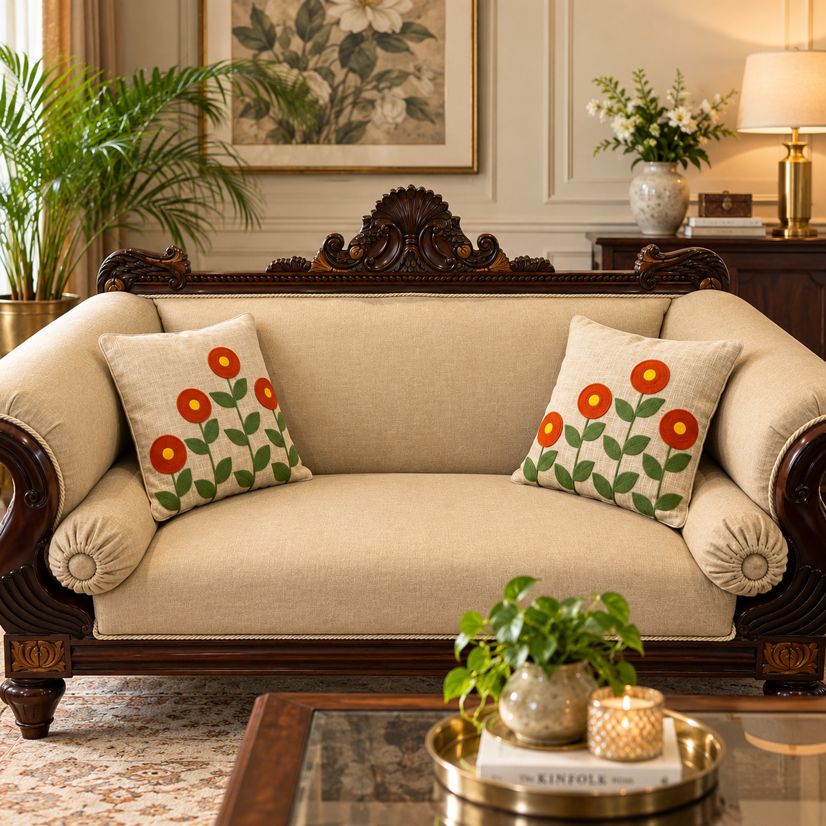 Ruhani Handloom Embroidered Floral Cushion Cover