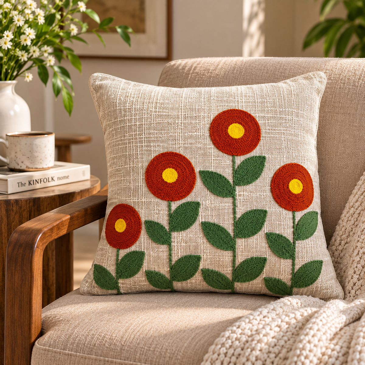 Ruhani Handloom Embroidered Floral Cushion Cover