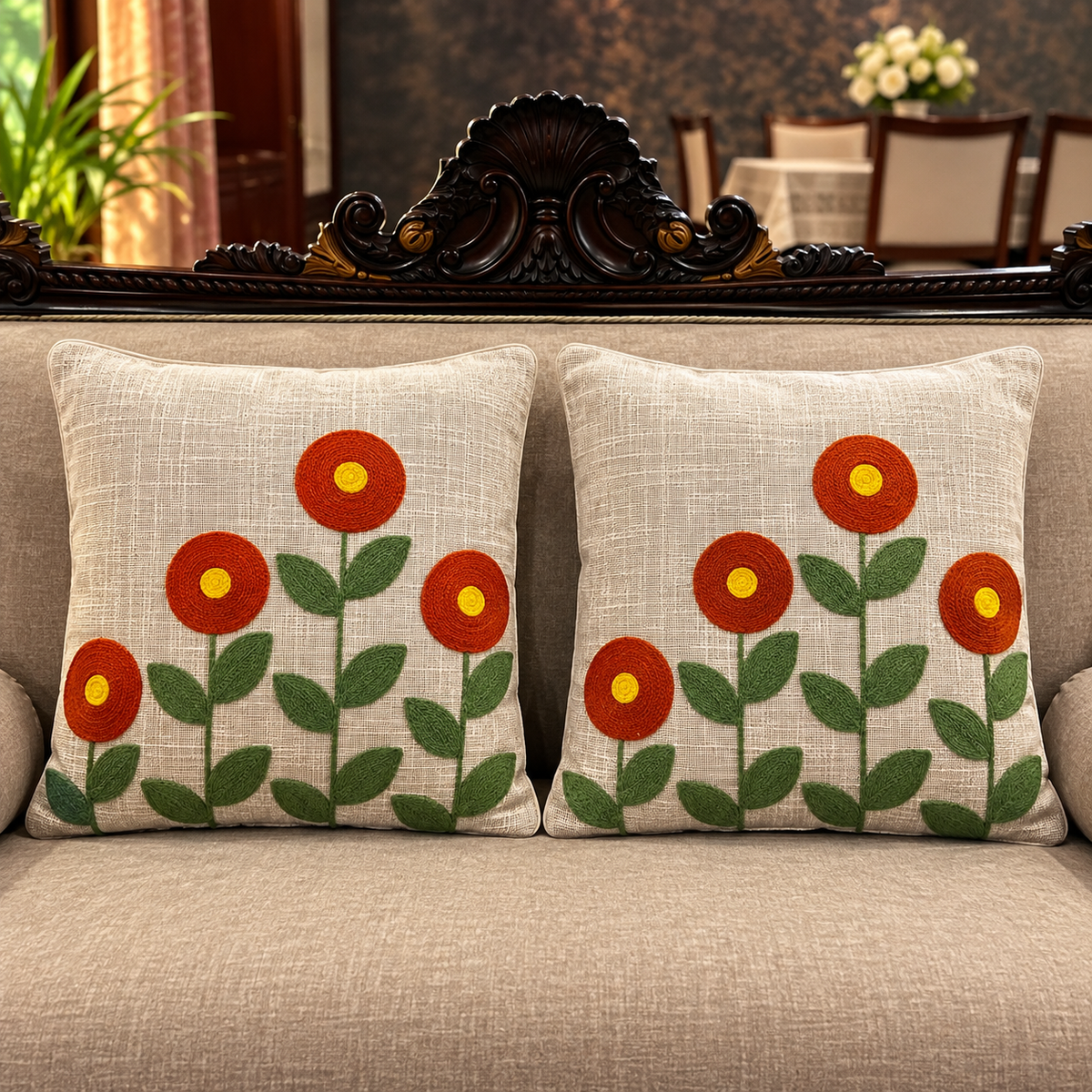 Ruhani Handloom Embroidered Floral Cushion Cover