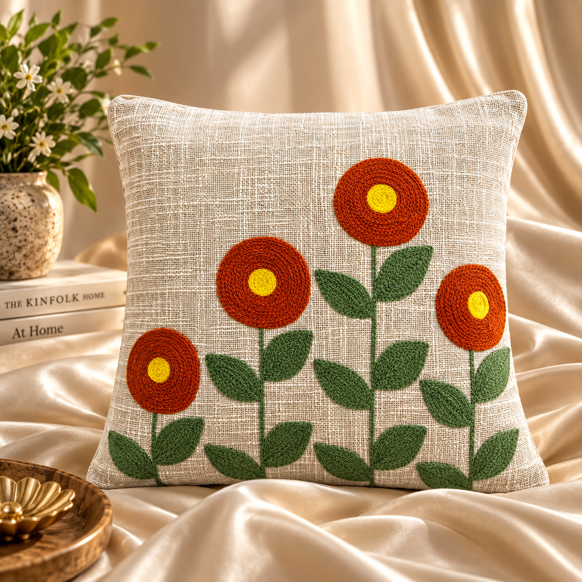 Ruhani Handloom Embroidered Floral Cushion Cover