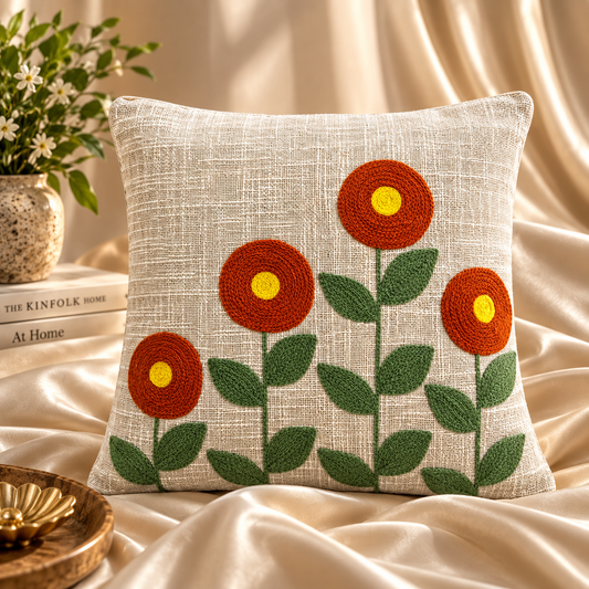 Ruhani Handloom Embroidered Floral Cushion Cover