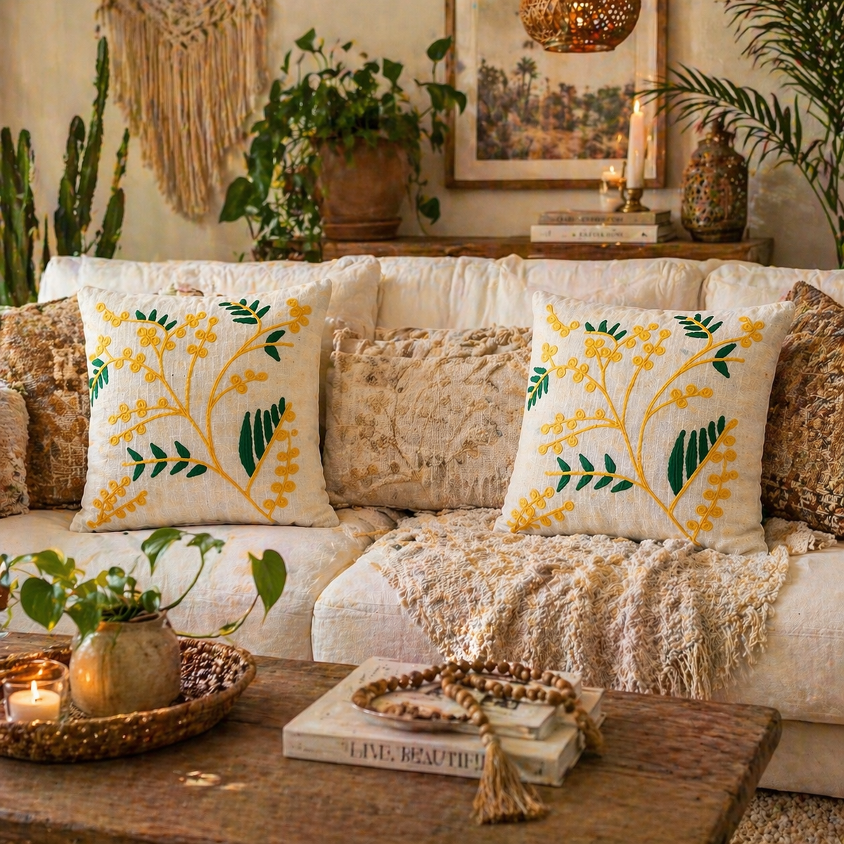 Vanya Handloom Embroidered Botanical Cushion Cover