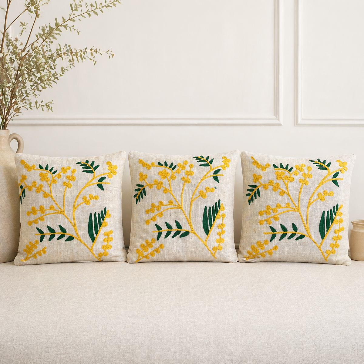 Vanya Handloom Embroidered Botanical Cushion Cover