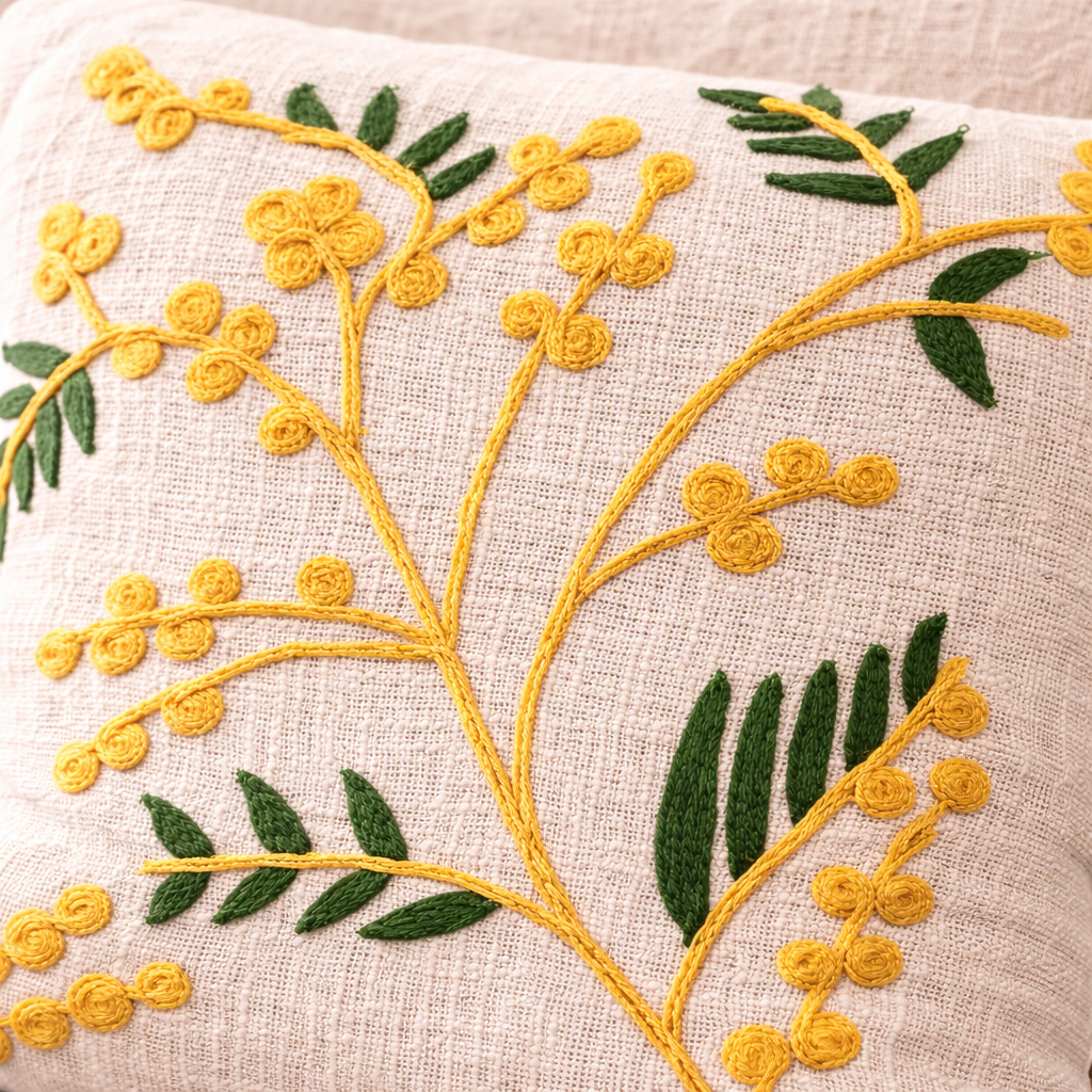 Vanya Handloom Embroidered Botanical Cushion Cover