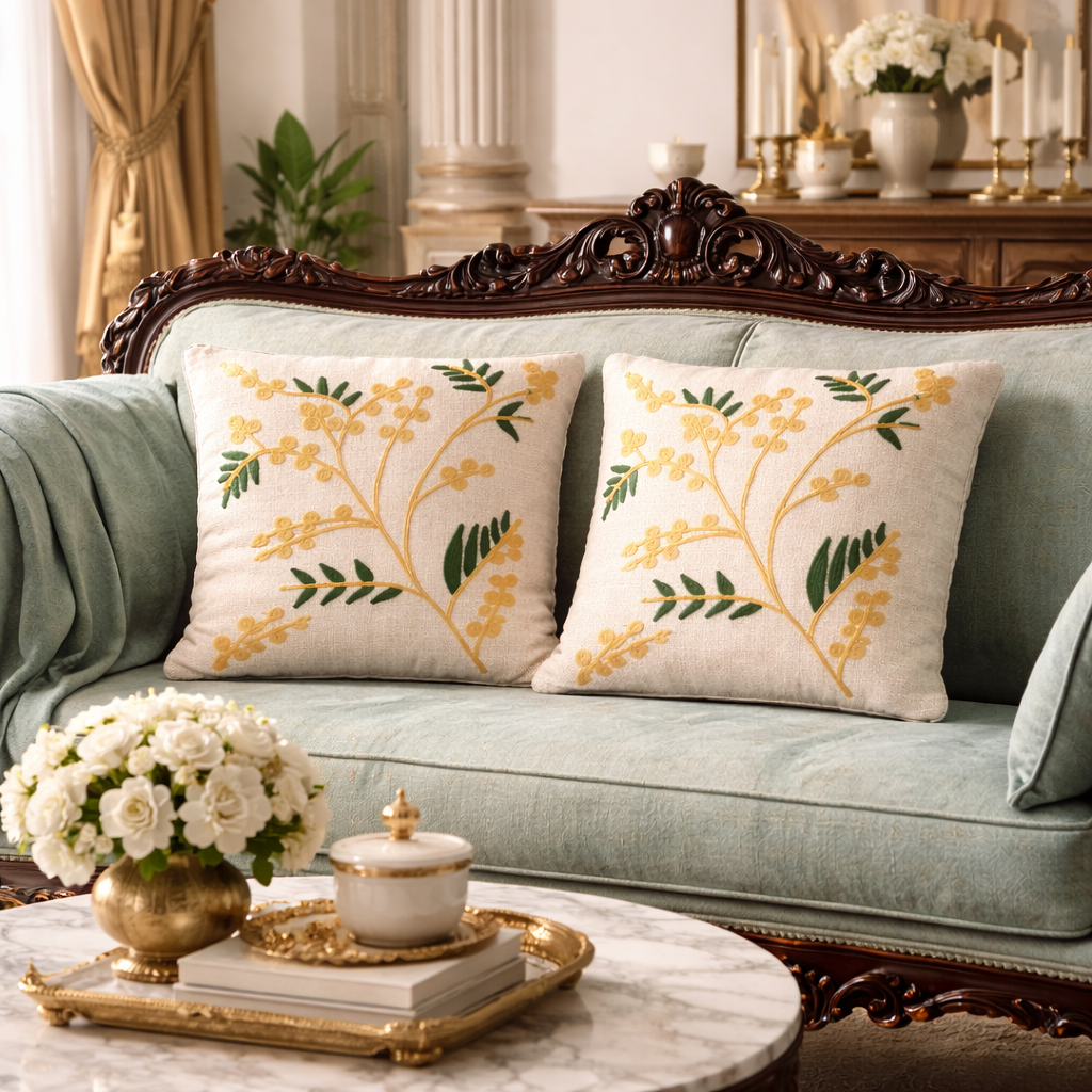 Vanya Handloom Embroidered Botanical Cushion Cover