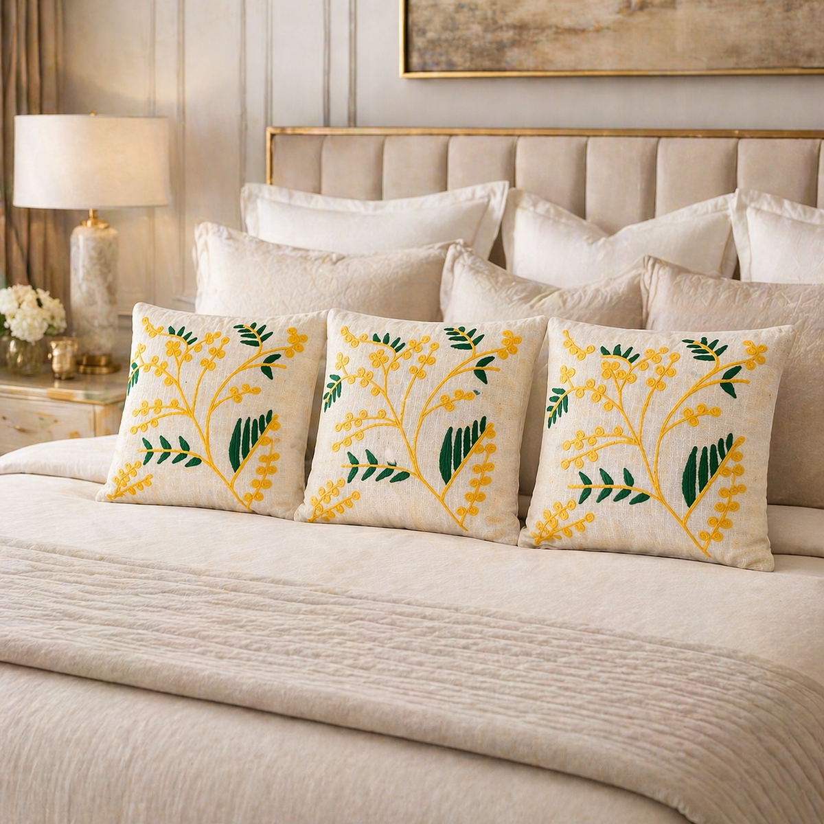 Vanya Handloom Embroidered Botanical Cushion Cover
